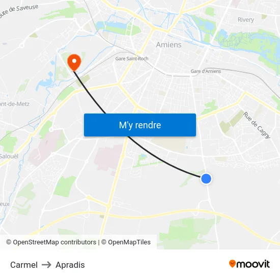 Carmel to Apradis map