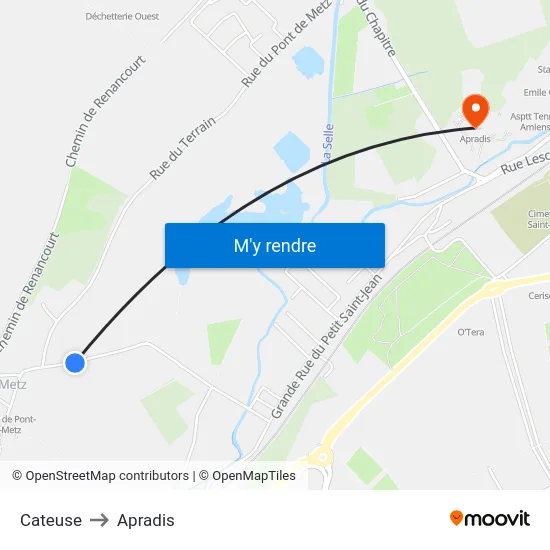 Cateuse to Apradis map