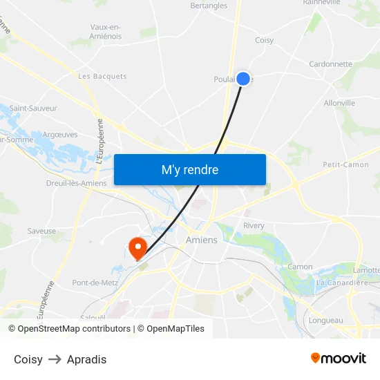 Coisy to Apradis map