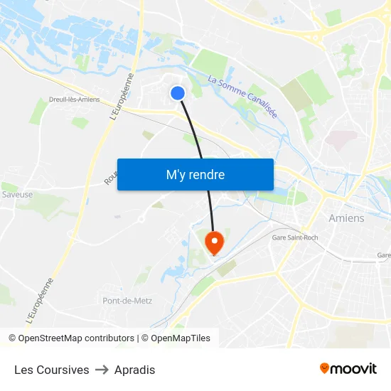 Les Coursives to Apradis map