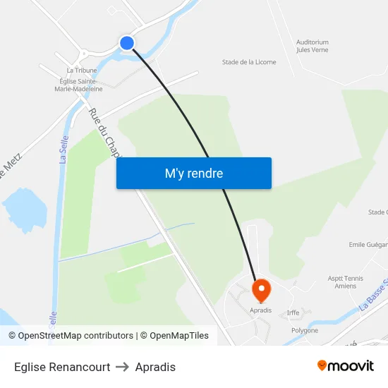 Eglise Renancourt to Apradis map