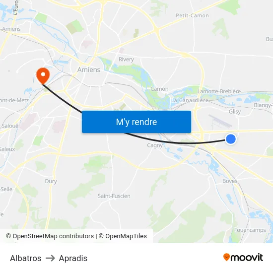 Albatros to Apradis map
