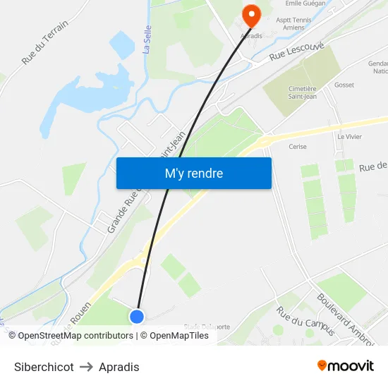 Siberchicot to Apradis map