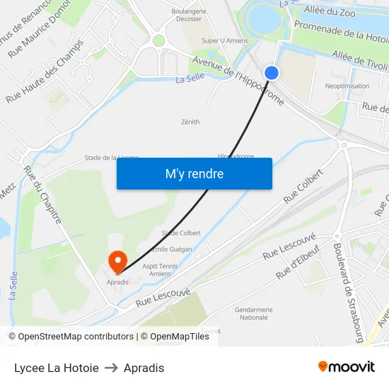 Lycee La Hotoie to Apradis map