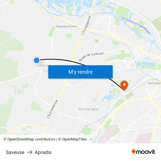 Saveuse to Apradis map
