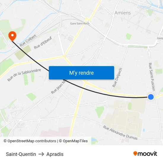 Saint-Quentin to Apradis map