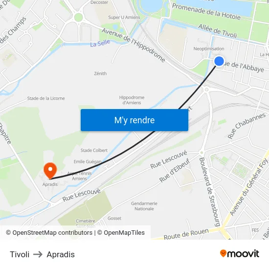 Tivoli to Apradis map