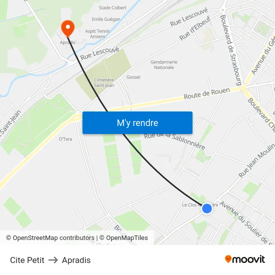 Cite Petit to Apradis map