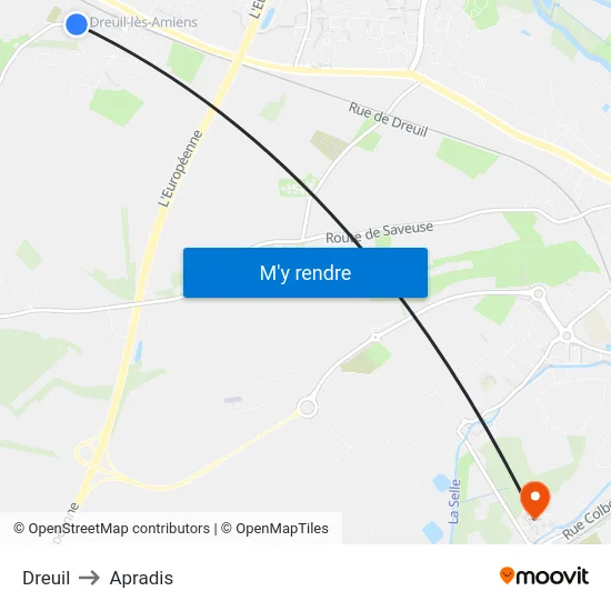 Dreuil to Apradis map