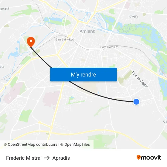 Frederic Mistral to Apradis map