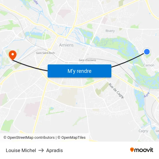 Louise Michel to Apradis map