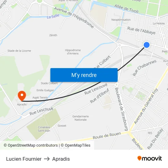 Lucien Fournier to Apradis map