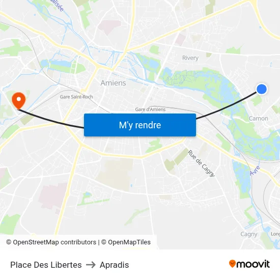 Place Des Libertes to Apradis map