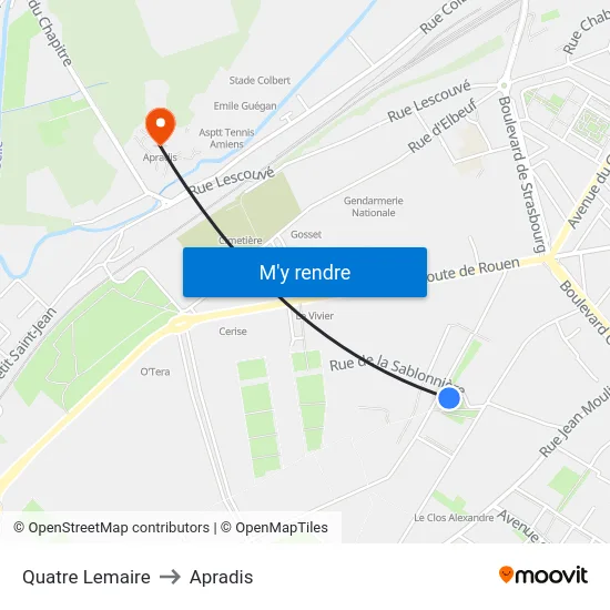 Quatre Lemaire to Apradis map