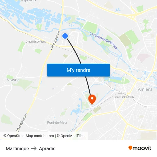 Martinique to Apradis map