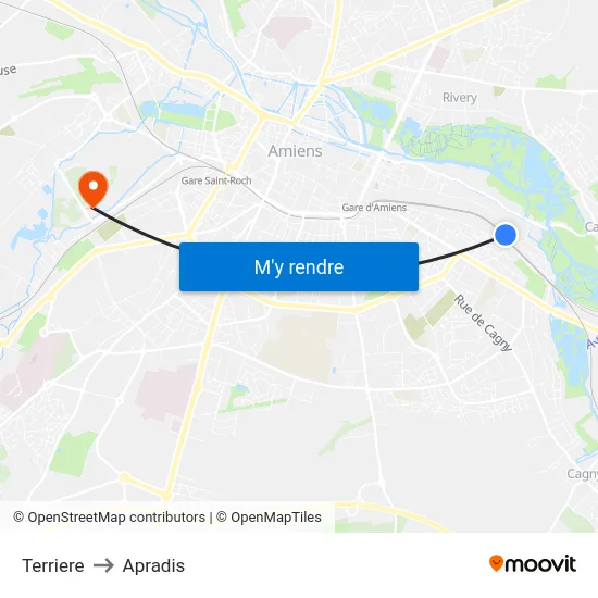 Terriere to Apradis map