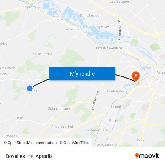 Bovelles to Apradis map