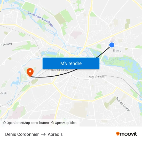Denis Cordonnier to Apradis map