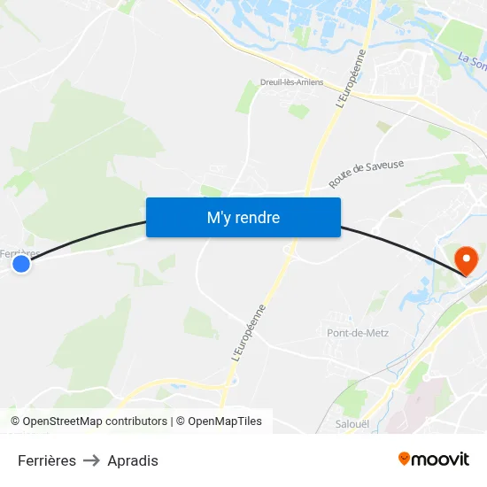 Ferrières to Apradis map