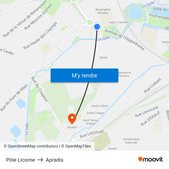 Pôle Licorne to Apradis map