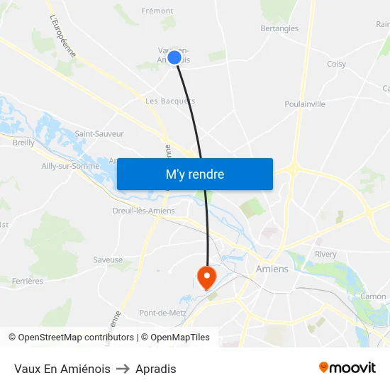 Vaux En Amiénois to Apradis map