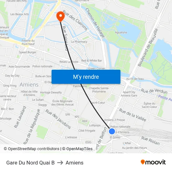 Gare Du Nord Quai B to Amiens map