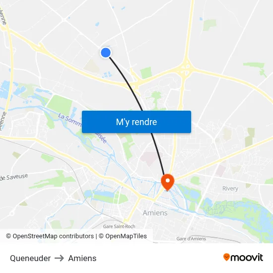 Queneuder to Amiens map