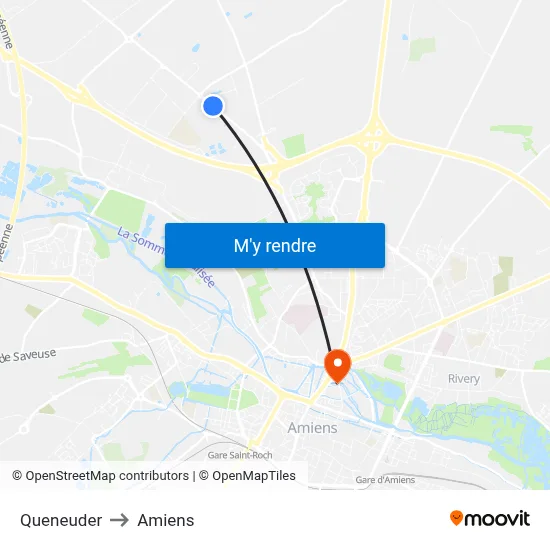 Queneuder to Amiens map