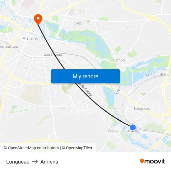 Longueau to Amiens map