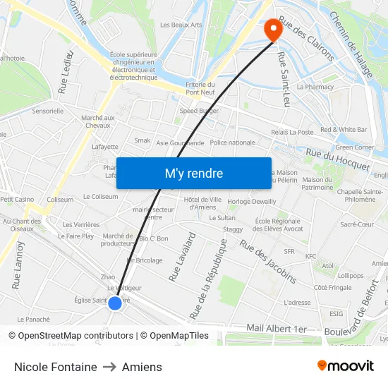 Nicole Fontaine to Amiens map