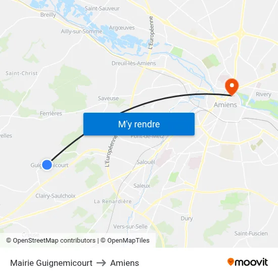 Mairie Guignemicourt to Amiens map