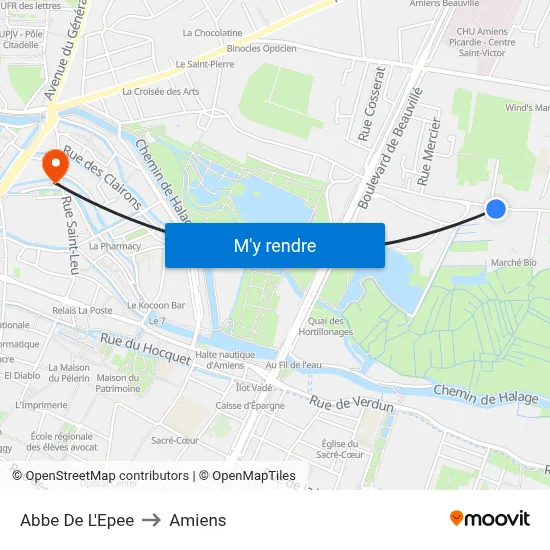 Abbe De L'Epee to Amiens map