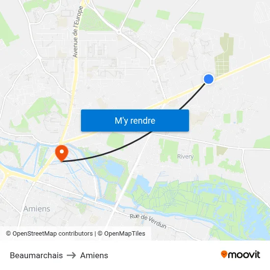 Beaumarchais to Amiens map