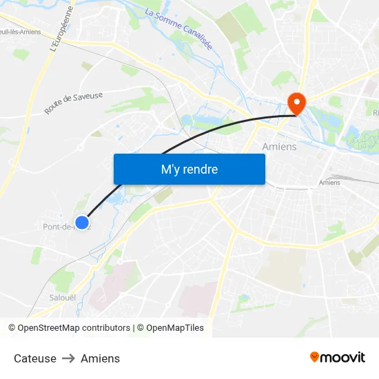 Cateuse to Amiens map