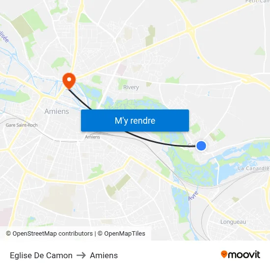 Eglise De Camon to Amiens map