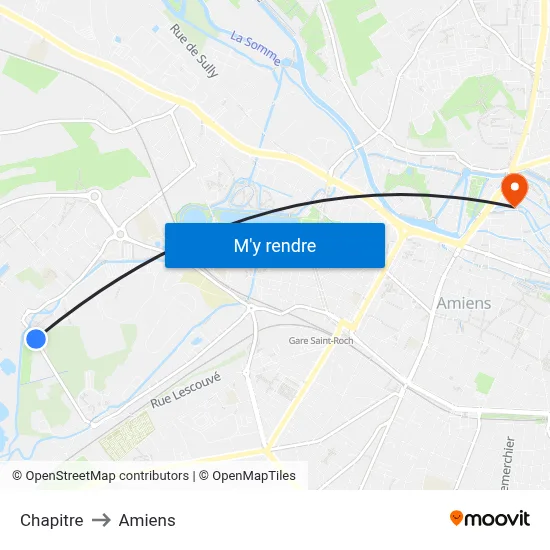 Chapitre to Amiens map