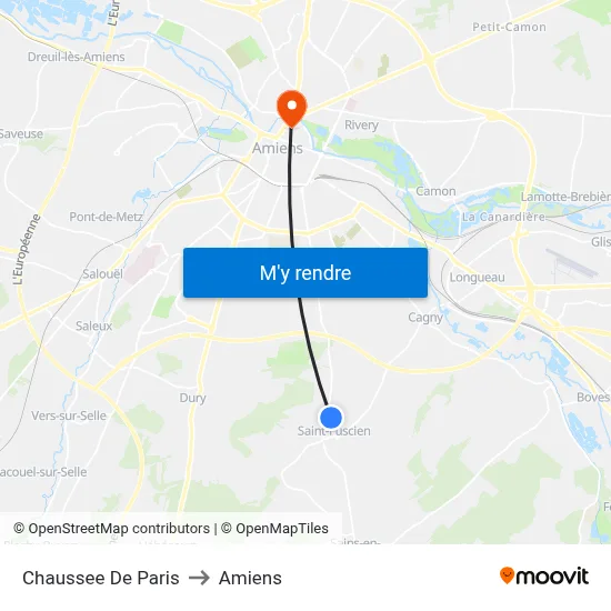 Chaussee De Paris to Amiens map