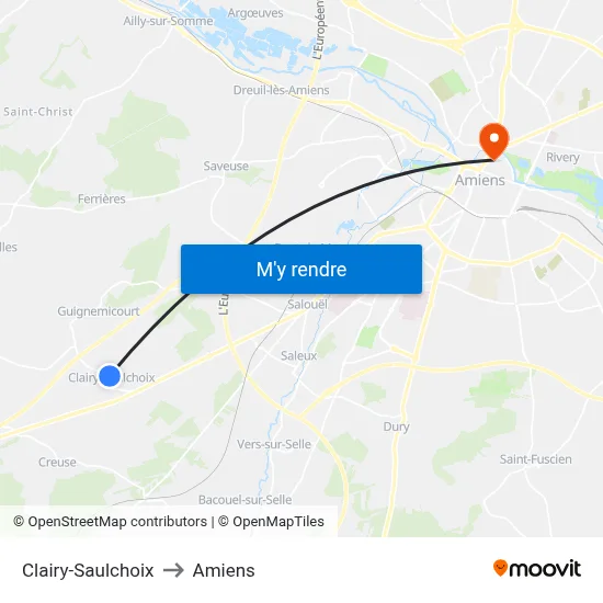 Clairy-Saulchoix to Amiens map