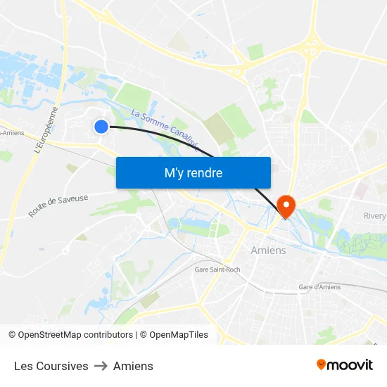 Les Coursives to Amiens map