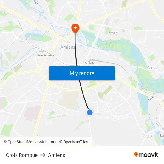 Croix Rompue to Amiens map