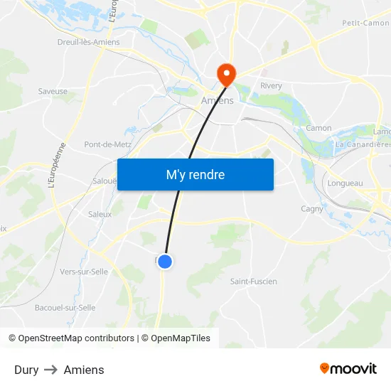 Dury to Amiens map