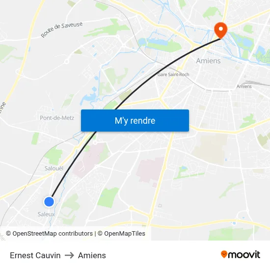 Ernest Cauvin to Amiens map