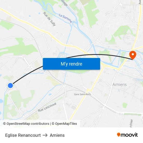 Eglise Renancourt to Amiens map