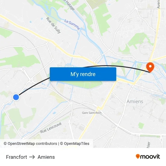 Francfort to Amiens map