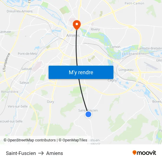 Saint-Fuscien to Amiens map