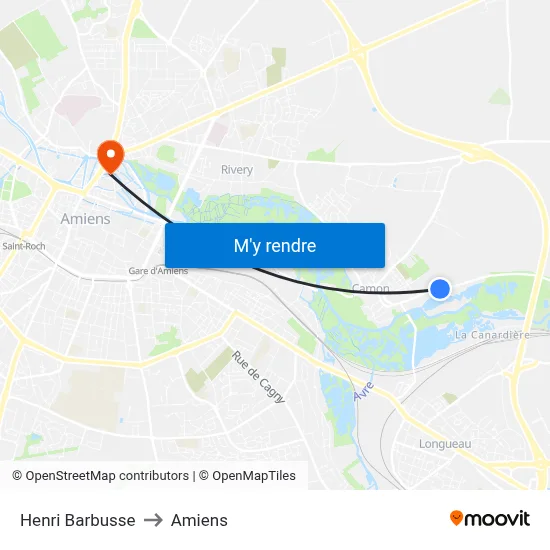 Henri Barbusse to Amiens map