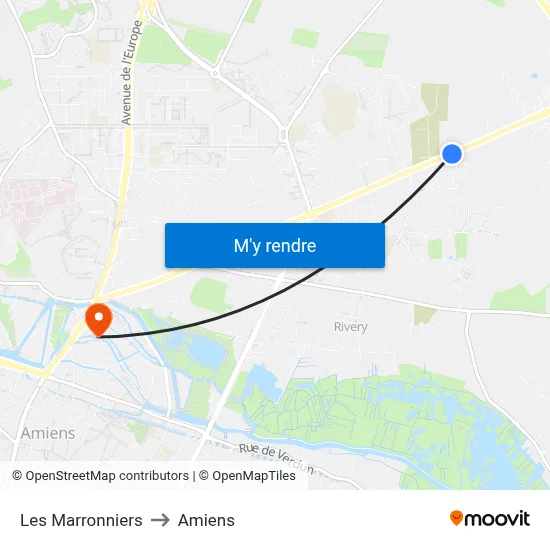 Les Marronniers to Amiens map