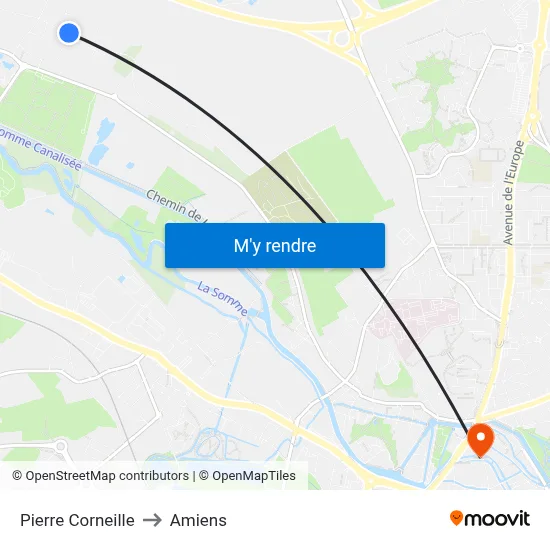 Pierre Corneille to Amiens map