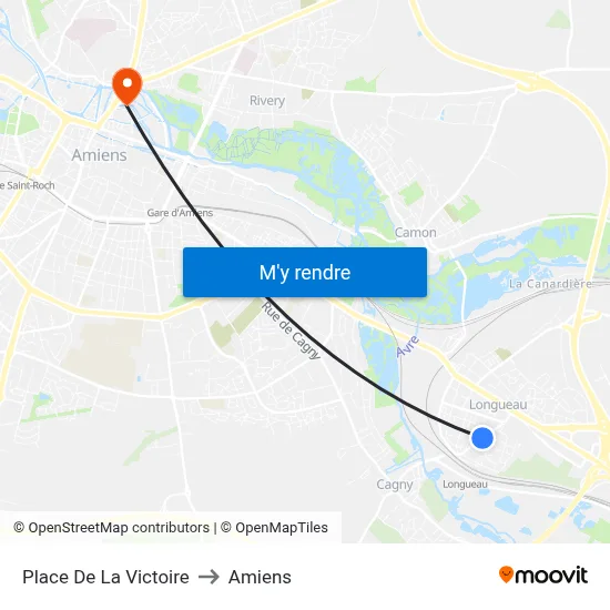Place De La Victoire to Amiens map