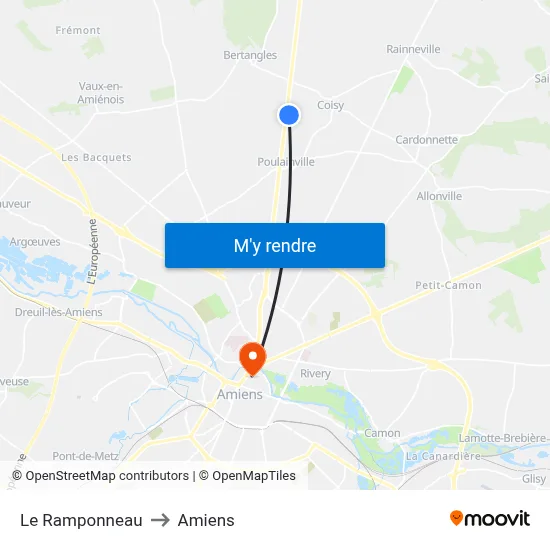 Le Ramponneau to Amiens map